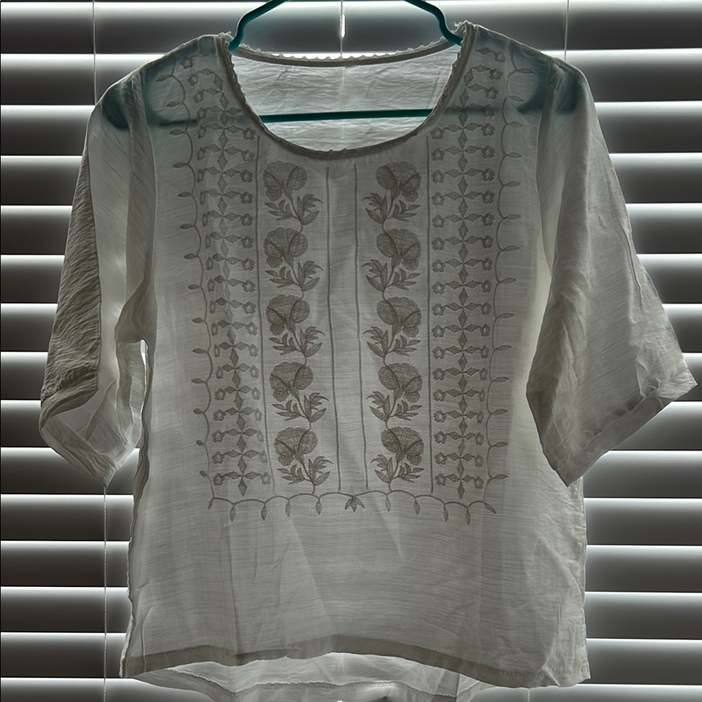 SHEIN White Boxy 3/4 Sleeve Embellished Blouse